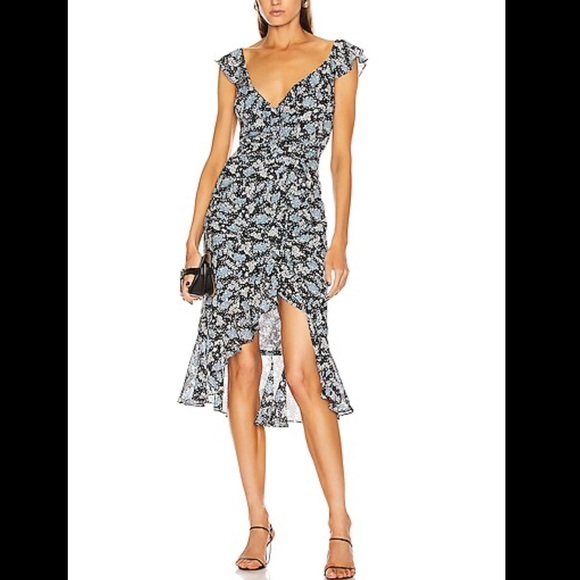 Veronica Beard Amal Silk Floral Midi Dress Size 8 Women Feminine Ruffle